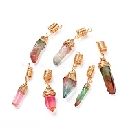 Natural Dyed Quartz Bead Pendants, Dreadlocks Beads, with Real 18K Gold Plated Eco-Friendly Copper Wire, Nuggets, Mixed Color, 45~60mm, Hole: 3mm(PALLOY-JF00919)