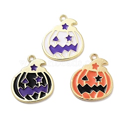 Halloween Theme Rack Plating Alloy Enamel Pendants, Lead Free & Cadmium Free & Nickel Free, Pumpkin Charm, Golden, 23x19.5x1.5mm, Hole: 1.8mm(PALLOY-F311-02G)