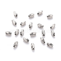 201 Stainless Steel Corrugated Beads, Oval, Stainless Steel Color, 5x3mm, Hole: 1.2mm(STAS-S103-16A-P)