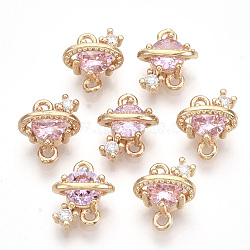 Golden Tone Brass Links connectors, with Glass, Faceted, Planet, Pearl Pink, 10x9x5mm, Hole: 1.2mm(GLAA-R212-01F)