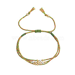 Adjustable Nylon and Cotton Multi-strand Bracelets, with Metal Beads, Green Yellow, Inner Diameter: 11.02 inch(28cm)(QC4943-8)