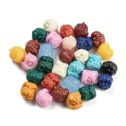 Resin Lion Head Beads, Mixed Color, 7x9x9.5mm, Hole: 1.5mm(RESI-H153-01B)