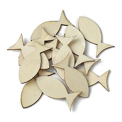 100Pcs Wood Cabochons, Fish, Beige, 38.5x18.5x1.5mm, 100pcs/set(WOOD-G020-03)