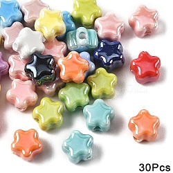 30Pcs Handmade Porcelain Bead, Plum Blossom, Bright Glazed Porcelain, Mixed Color, 10.5~11x11~11.5x7.5~8mm, Hole: 2~2.5mm(PORC-YW0001-75)