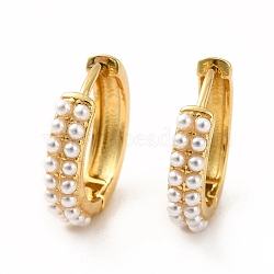 Acrylic Pearl Beaded Hoop Earrings, Long-Lasting Plated Brass Hinged Earrings for Women, Cadmium Free & Lead Free, Real 18K Gold Plated, 15x16.5x3.5mm, Pin: 1mm(EJEW-K093-10G)