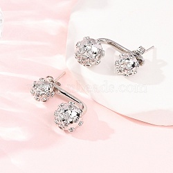 Brass Micro Pave Cubic Zirconia Stud Earrings, Round, Cadmium Free & Lead Free, Rack Plating, Long-Lasting Plated, Pink, 21x10mm(EJEW-D351-13P-02)