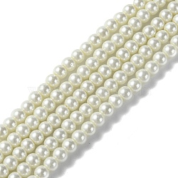 Eco-Friendly Dyed Glass Pearl Round Bead Strands, Cotton Cord Threaded, White, 4~4.5mm, Hole: 0.7~1.1mm, about 104pcs/strand, 15 inch(X-HY-A002-4mm-RB001)