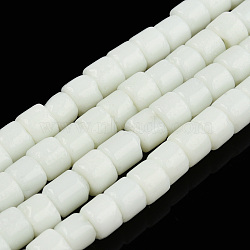 Opaque Solid Glass Bead Strands, Column, White, 5~5.5x4~4.5mm, Hole: 1.4mm, about 95~99pcs/strand, 15.28 inch~39.3 inch(38.8~39.3cm)(GLAA-N047-09-F01)