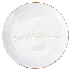 Ceramic Jewelry Dishes, Display Plates, Cosmetics Organizer Storage Trays, Flat Round with Word Love, White, 101x17.5mm(AJEW-WH0282-50)