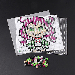 DIY Melty Beads Fuse Beads Sets: Fuse Beads, ABC Plastic Pegboards, Pattern Paper, and Ironing Paper, Girl Pattern, Square, Colorful, 14.7x14.7cm(DIY-S033-028)