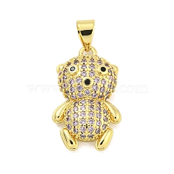 Brass Micro Pave Cubic Zirconia Pendants, Real 18K Gold Plated, Bear, Pink, 21x13x6mm, Hole: 3x5mm(KK-R159-20C-G)