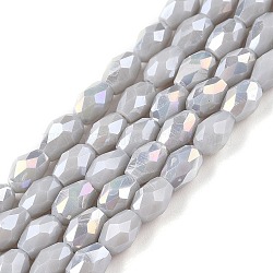 Opaque Solid Color Electroplate Glass Beads Strands, AB Color Plated, Faceted, Teardrop, Slate Gray, 6x4mm, Hole: 0.9mm, about 65~67pcs/strand, 15.35~16.14 inch(39~41cm)(EGLA-N013-P4mm-B05)