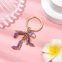 Alloy Enamel Keychain, with Iron Rings, Boots, Golden, Dark Orchid, 78mm(KEYC-YW00172-02)