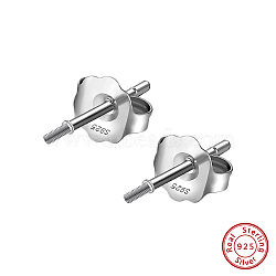 925 Sterling Silver Stud Earring Findings, For Half Drilled Beads, Real Platinum Plated, 13.5x2.5mm, Pin: 1mm and 11x0.9mm(STER-L064-10P)