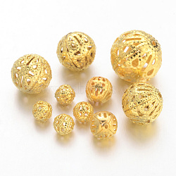 Iron Filigree Beads, Filigree Ball, Round, Golden Color, Size: about 6~16mm in diameter, 6~15mm thick, hole: 1~6mm, about 200g/bag(E589Y-G)