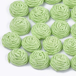 Handmade Paper Woven Cabochons, Covered with ABS Plastic, Half Round with Flower, Green Yellow, 15~16x7.5~8mm(WOVE-T008-01F)