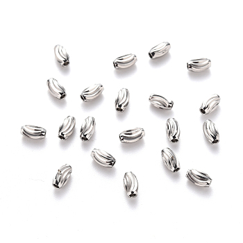 201 Stainless Steel Corrugated Beads, Oval, Stainless Steel Color, 5x3mm, Hole: 1.2mm