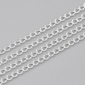304 Stainless Steel Curb Chains, Twisted Chains, Soldered, with Spool, Silver Color Plated, 4x2.5x0.5mm, about 164.04 Feet(50m)/roll