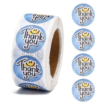 1 Inch Thank You Stickers, Adhesive Roll Sticker Labels, for Envelopes, Bubble Mailers and Bags, Light Sky Blue, 25mm, about 500pcs/roll