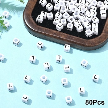 Acrylic Horizontal Hole Letter Beads, with Enamel, Cube, Letter L, 6x6x6mm, Hole: 3.2mm