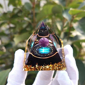 Orgonite Pyramid Resin Energy Generators, Reiki Natural Amethyst Inside for Home Office Desk Decoration, Pisces, 60x60x60mm