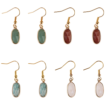 4 Pair 4 Style Natural & Synthetic Mixed Gemstone Oval Dangle Earrings with Iron Pins, 35x8mm, 1 Pair/style