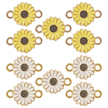 10Pcs 2 Colors Golden Tone Alloy Connector Charms, with Enamel, Daisy Flower Links, Mixed Color, 20.5x13.5x2.5mm, Hole: 2mm, 5pcs/color
