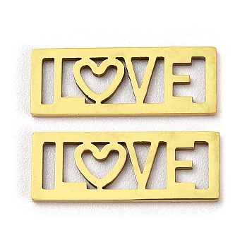201 Stainless Steel Cabochons, Laser Cut, Rectangle with Word LOVE, Golden, 7.5x20x1mm