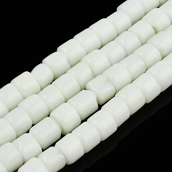 Opaque Solid Glass Bead Strands, Column, White, 5~5.5x4~4.5mm, Hole: 1.4mm, about 95~99pcs/strand, 15.28 inch~39.3 inch(38.8~39.3cm)