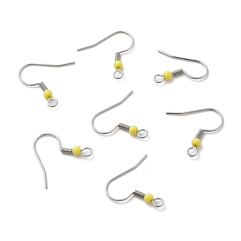 316 Surgical Stainless Steel Earring Hooks, with Beads and Horizontal Loop, Stainless Steel Color, Yellow, 19x19.5x3mm, Hole: 2mm, 21 Gauge, Pin: 0.7mm