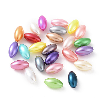 ABS Plastic Imitation Pearl Beads, Rice, Mixed Color, 13.5x7.5mm, Hole: 1.6mm, about 1428pcs/500g