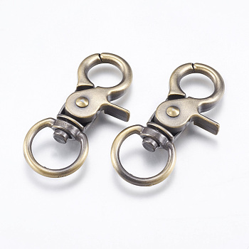 Tibetan Style Alloy Swivel Lobster Claw Clasps, Swivel Snap Hook, Brushed Antique Bronze, 46.5x18x7mm, Hole: 13x9mm