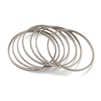 7Pcs Vacuum Plating 202 Stainless Steel Plain Flat Ring Bangle Sets, Stackable Bangles for Women, Stainless Steel Color, 1/8 inch(0.35cm), Inner Diameter: 2-1/2 inch(6.5cm)