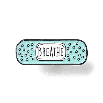 Black Zinc Alloy Band-Aid Breathe Word Enamel Pins, for Backpack Clothes, Pale Turquoise, 20x7x1mm