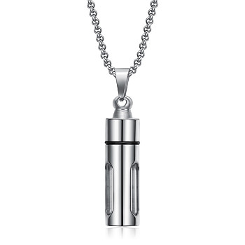 316L Surgical Stainless Steel Urn Ashes Pendants, Column, Stainless Steel Color, 59x13mm, Hole: 8x6mm