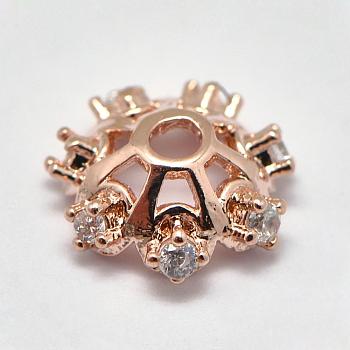 Brass Micro Pave Cubic Zirconia Bead Caps, Apetalous, Rose Gold, 8x3mm, Hole: 1mm