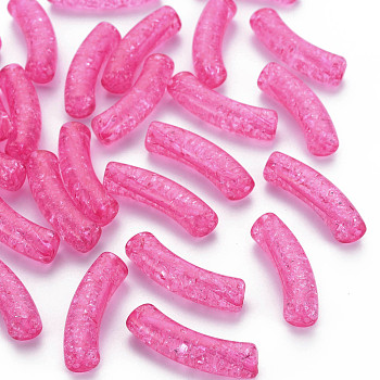 Transparent Crackle Acrylic Beads, Curved Tube, Cerise, 32x8x10mm, Hole: 1.6mm, about 330pcs/500g