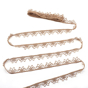 Metallic Ribbon, Trim Decorative Belt Centipede Braided Lace Ribbon Skirt Collar Sleeve Side, Flower Pattern, Camel, 3/4 inch(20mm)