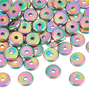 60Pcs 201 Stainless Steel Beads, Disc/Rondelle, Rainbow Color, 8.5x2mm, Hole: 1.8mm
