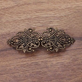 Brass Filigree Hair Barrette, Hollow out, with Iron Findings, Flower, Antique Bronze, 94x34mm