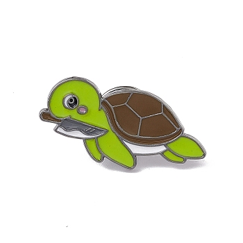 Sea Animal with Knife Shape Enamel Pin, Gunmetal Alloy Cartoon Brooch for Backpack Clothes, Tortoise Pattern, 15x30.5x2mm, Pin: 1.3mm