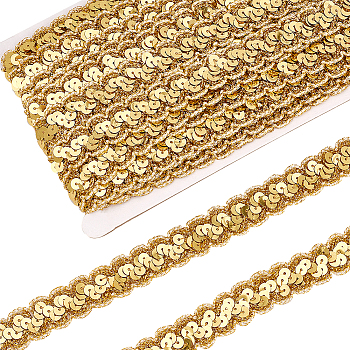 Sparkle Wave Pattern Metallic Polyester Lace Ribbon, with Paillette, Clothing Accessories, Light Khaki, 3/4 inch(19mm), about 14.22 Yards(13m)/pc