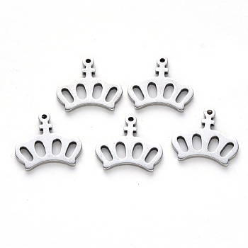 304 Stainless Steel Charms, Laser Cut, Crown, Stainless Steel Color, 15x15x1mm, Hole: 1mm