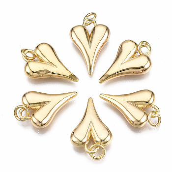 Brass Pendants, with Jump Rings, Nickel Free, Heart, Real 18K Gold Plated, 19.5x13x4mm, Jump Rings: 5x0.8mm, 3mm inner diameter