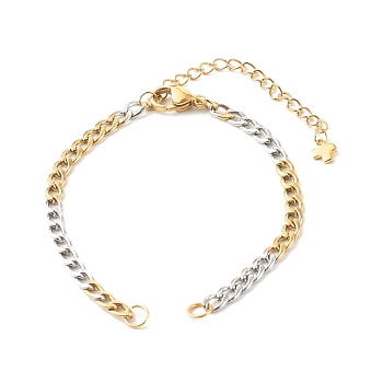 304 Stainless Steel Chain Bracelet Makings, Golden & Stainless Steel Color, with Chain Extender & Cross Charms, Golden, 6-1/4 inch(16cm), 2pcs/set