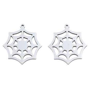 201 Stainless Steel Pendants, Halloween Style, Spider Web, Stainless Steel Color, 28x25.5x1mm, Hole: 1.4mm