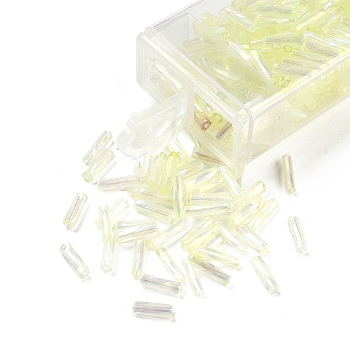 10G Ceylon Glass Twist Bugle Beads, Transparent Colours Rainbow, Yellow, 6.5x2mm, Hole: 0.8mm