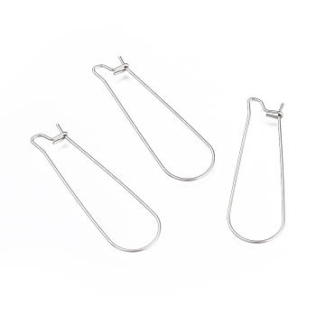 304 Stainless Steel Hoop Earring Finding, Kidney Ear Wire, Stainless Steel Color, 21 Gauge, 39x12.5mm, Pin: 0.7mm