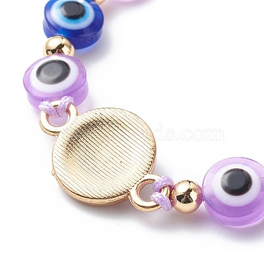 Evil Eye Resin Bead & Flat Round Alloy Rhinestone Braided Beaded Bracelets for Girl Women(BJEW-JB08740-01)-5