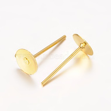 Accessoires clous d'oreille de base plat en fer plaqué d'or(X-E013-G)-2